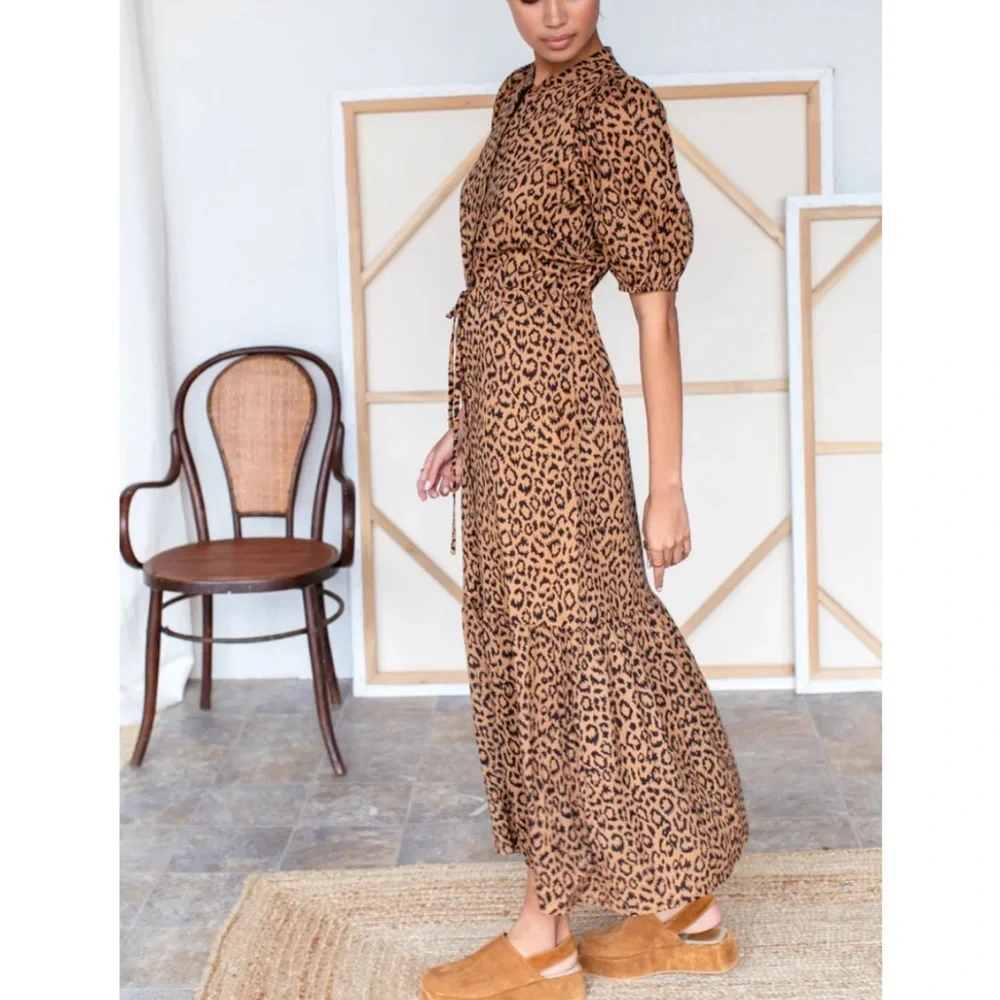 Emerson Fry Leopard-Print Midi Dress in Tan and Black - Picture 1 of 13